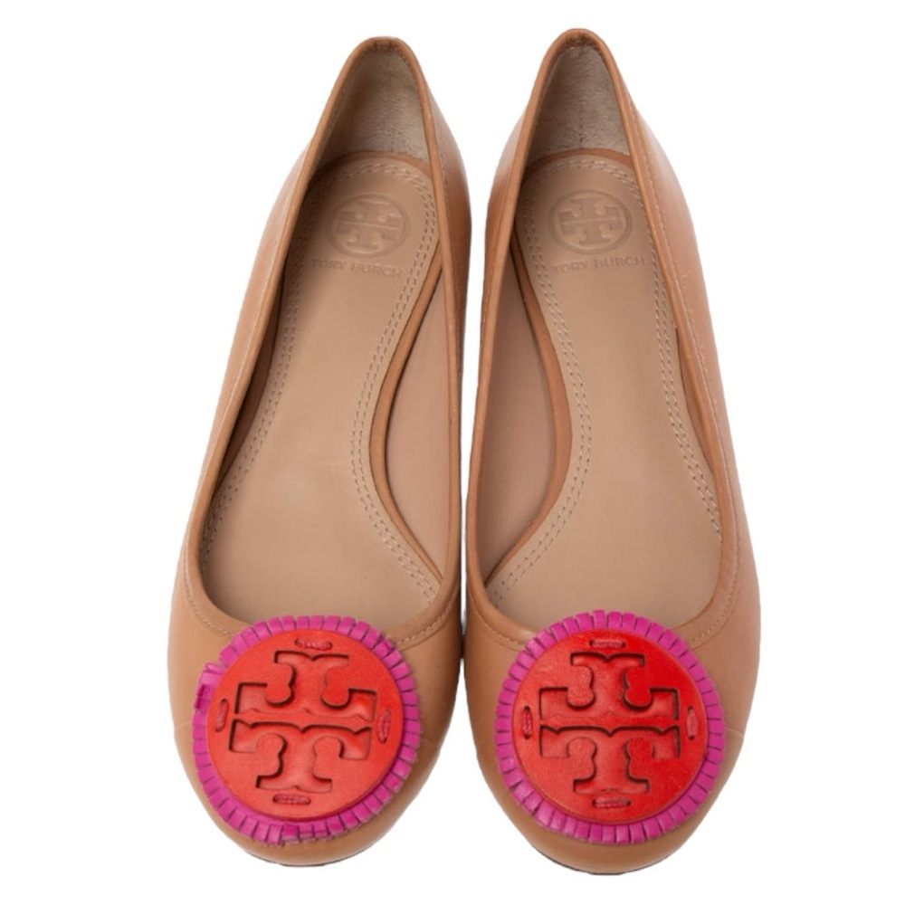 Tory Burch Reva Ballet Flats with Pink and Red Accents Size 8